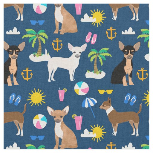 Chihuahua navy blue beach day summer fabric