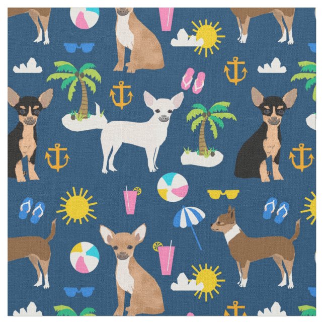 Chihuahua navy blue beach day summer fabric (Close Up)