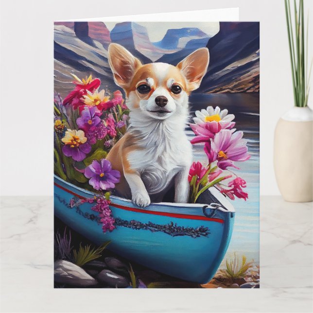 Chihuahua on a Paddle: A Scenic Adventure Card (Front)