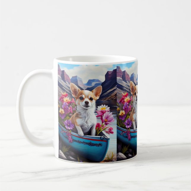 Chihuahua on a Paddle: A Scenic Adventure Coffee Mug (Left)