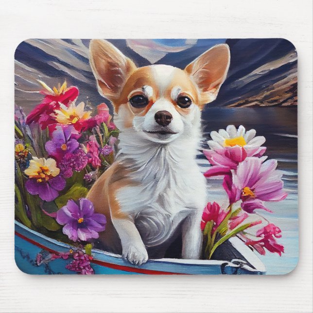 Chihuahua on a Paddle: A Scenic Adventure Mouse Pad (Front)