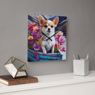 Chihuahua on a Paddle: A Scenic Adventure Square Wall Clock