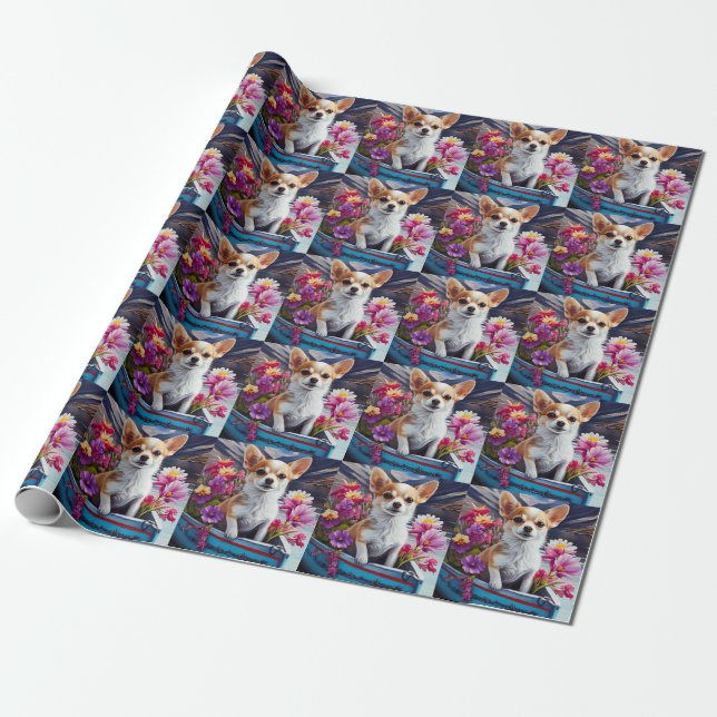 Chihuahua on a Paddle: A Scenic Adventure Wrapping Paper (Unrolled)