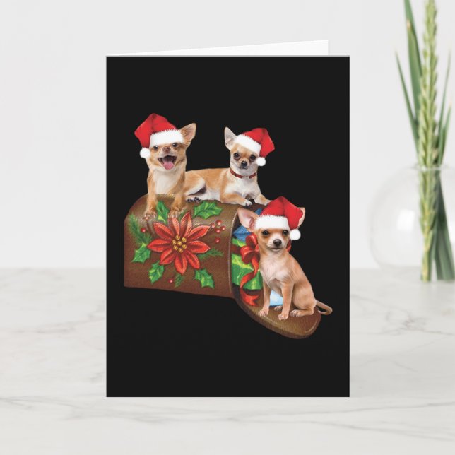 Chihuahua On Box Letter Christmas Ornament Cute Card (Front)