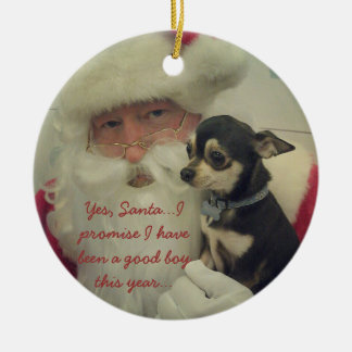 Chihuahua on Santa's Lap Ceramic Ornament