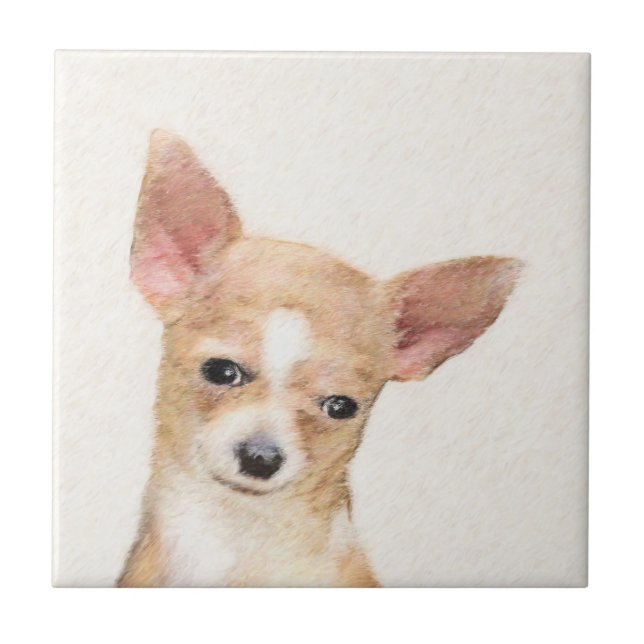 Chihuahua Painting - Cute Original Dog Art Ceramic Tile (Front)