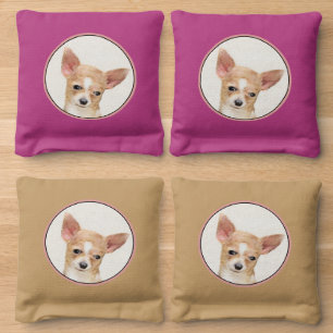 Chihuahua Painting - Cute Original Dog Art Cornhole Bags
