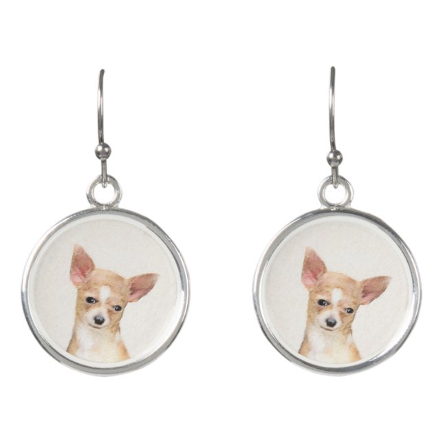 Chihuahua Painting - Cute Original Dog Art Earrings (Front)