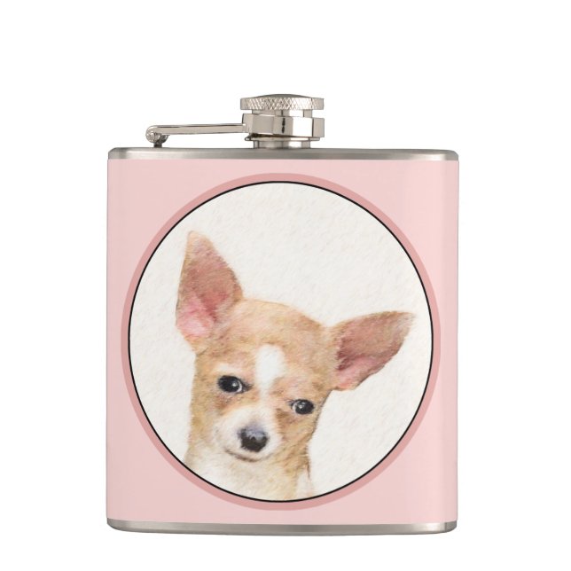 Chihuahua Painting - Cute Original Dog Art Flask (Front)