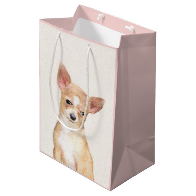 Chihuahua Painting - Cute Original Dog Art Medium Gift Bag (Front Angled)
