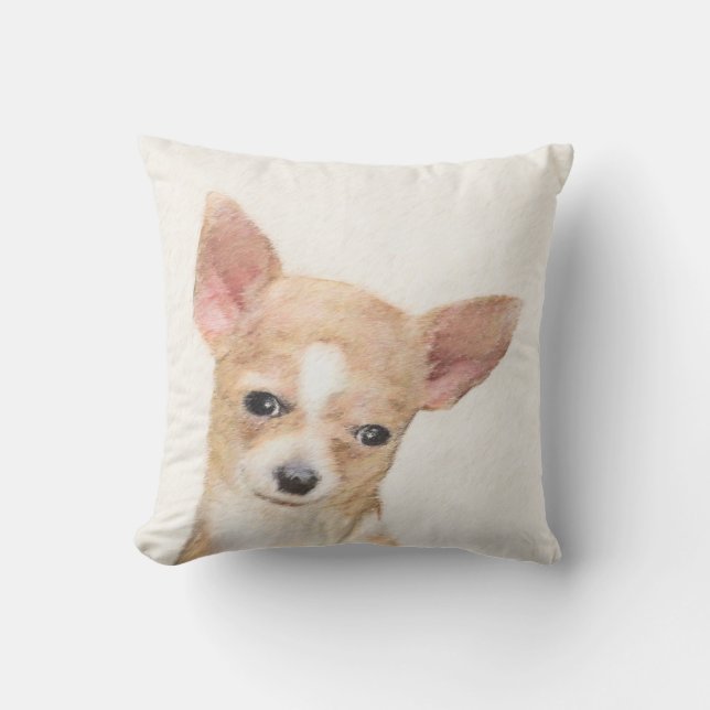 Chihuahua Painting - Cute Original Dog Art Outdoor Pillow (Front)