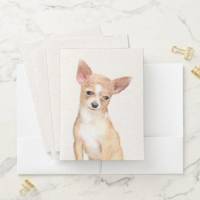 Chihuahua Painting - Cute Original Dog Art Pocket Folder (In Situ)