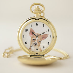 Chihuahua Painting - Cute Original Dog Art Pocket Watch
