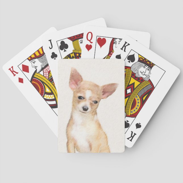 Chihuahua Painting - Cute Original Dog Art Poker Cards (Back)