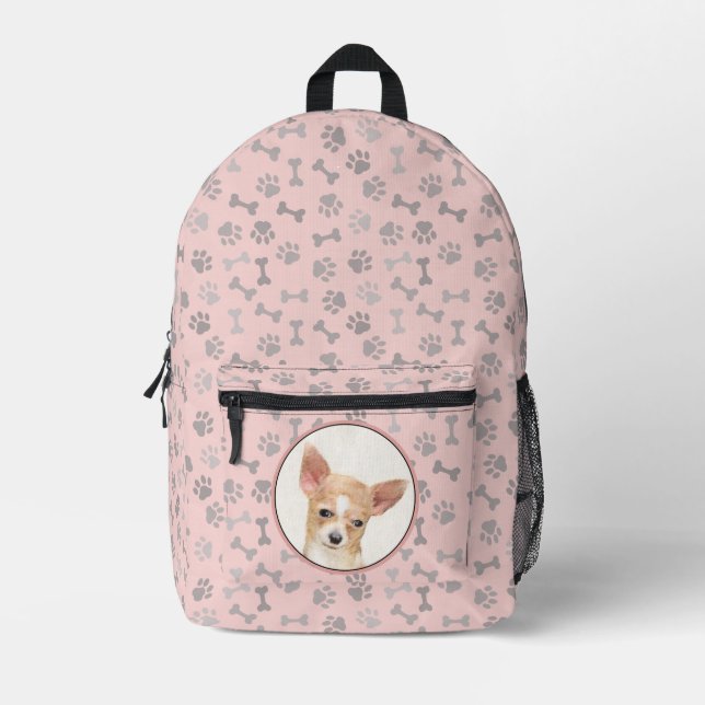 Chihuahua Painting - Cute Original Dog Art Printed Backpack (Front)