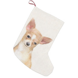 Chihuahua Painting - Cute Original Dog Art Small Christmas Stocking