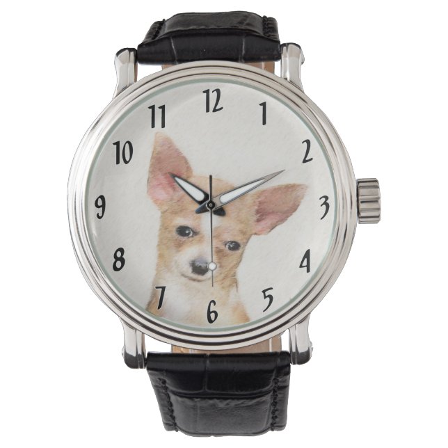 Chihuahua Painting - Cute Original Dog Art Watch (Front)