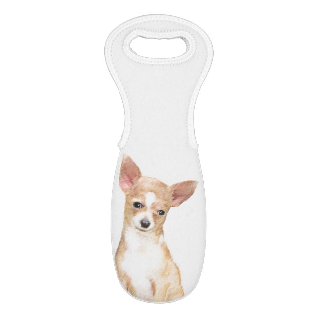 Chihuahua Painting - Cute Original Dog Art Wine Bag (Front Flat)