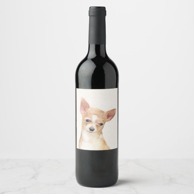 Chihuahua Painting - Cute Original Dog Art Wine Label (Front)