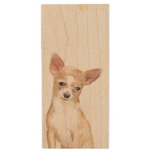 Chihuahua Painting _ Cute Original Dog Art Wood Flash Drive