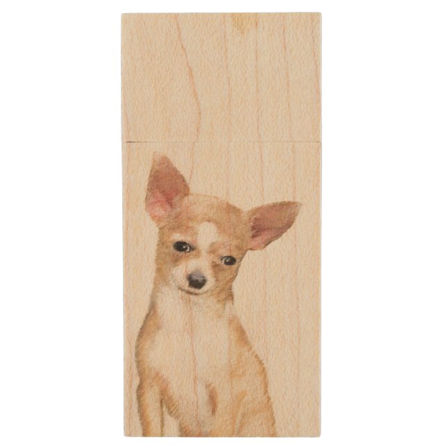 Chihuahua Painting - Cute Original Dog Art Wood Flash Drive (Front Vertical)