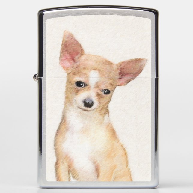 Chihuahua Painting - Cute Original Dog Art Zippo Lighter (Front)