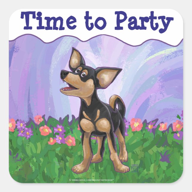 Chihuahua Party Center Square Sticker (Front)