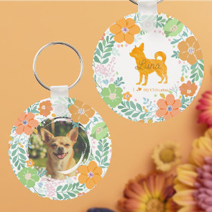 Chihuahua Pastel Orange Silhouette Custom Photo Keychain