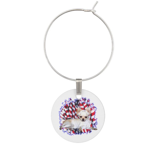 Chihuahua Patriot Wine Charm (Front)