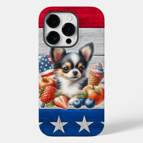 Chihuahua Patriotic Fruit USA Long Hair Chihuahua Case_Mate iPhone 14 Pro Case