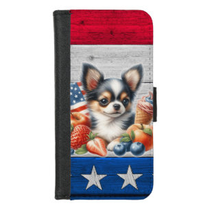 Chihuahua Patriotic Fruit USA Long Hair Chihuahua iPhone 8/7 Wallet Case