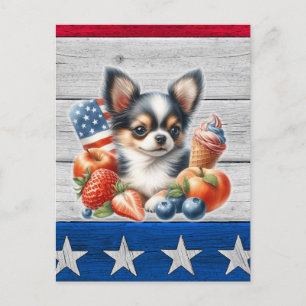Chihuahua Patriotic Fruit USA Long Hair Chihuahua Postcard