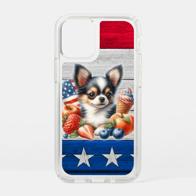 Chihuahua Patriotic Fruit USA Long Hair Chihuahua Speck iPhone 12 Mini Case (Front)
