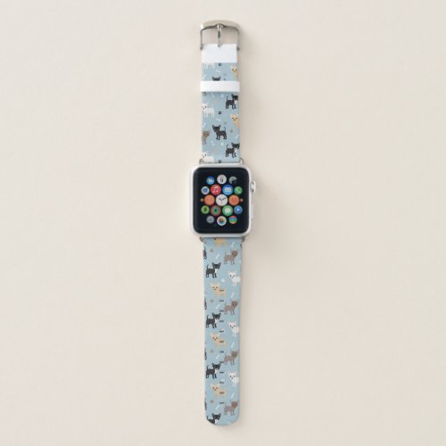 Chihuahua Paws and Bones Pattern Blue Apple Watch Band