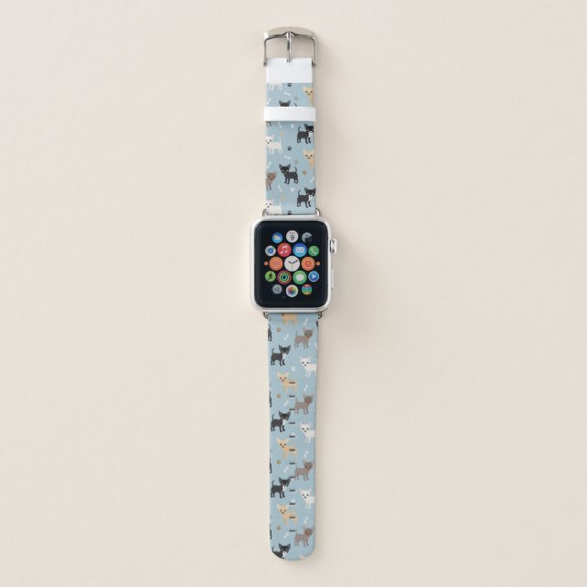 Chihuahua Paws and Bones Pattern Blue Apple Watch Band (Front)