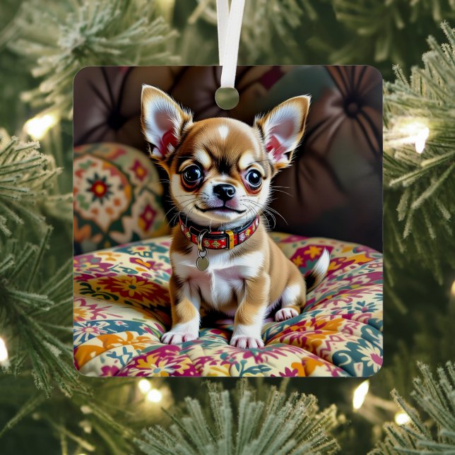 Chihuahua Personalized Christmas Metal Ornament (Insitu)