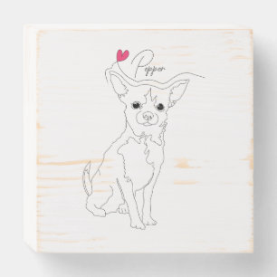 Chihuahua Pet Line Art with Name Wooden Box Sign