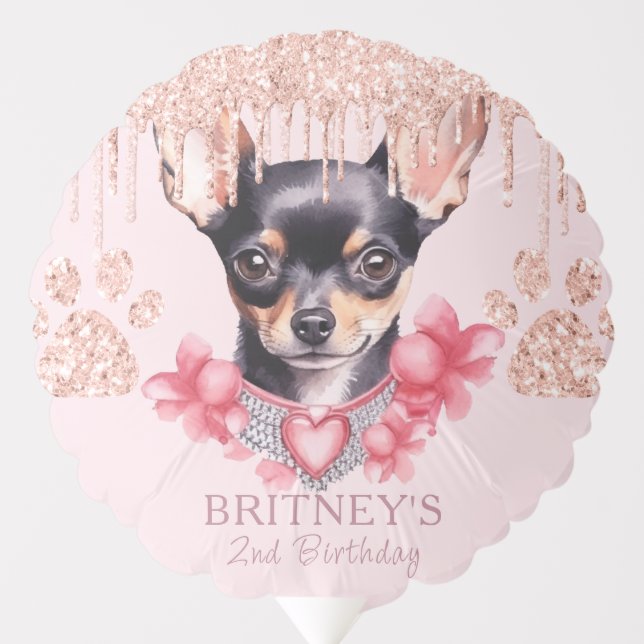 Chihuahua Photo with Glitter Birthday Party Balloo Balloon (Front)