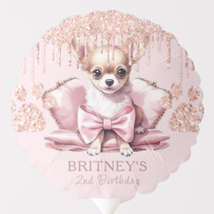Chihuahua Photo with Glitter Birthday Party Balloon