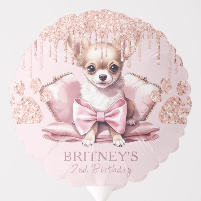 Chihuahua Photo with Glitter Birthday Party Balloon (Front)