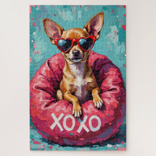 Chihuahua Pop Art Heart Sunglasses Valentine Jigsaw Puzzle