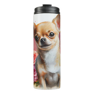 Chihuahua Portrait With Heart Background Thermal Tumbler