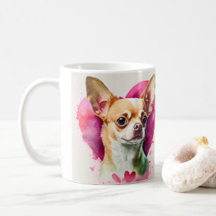 Chihuahua Portrait with Heart Pattern Coffee Mug