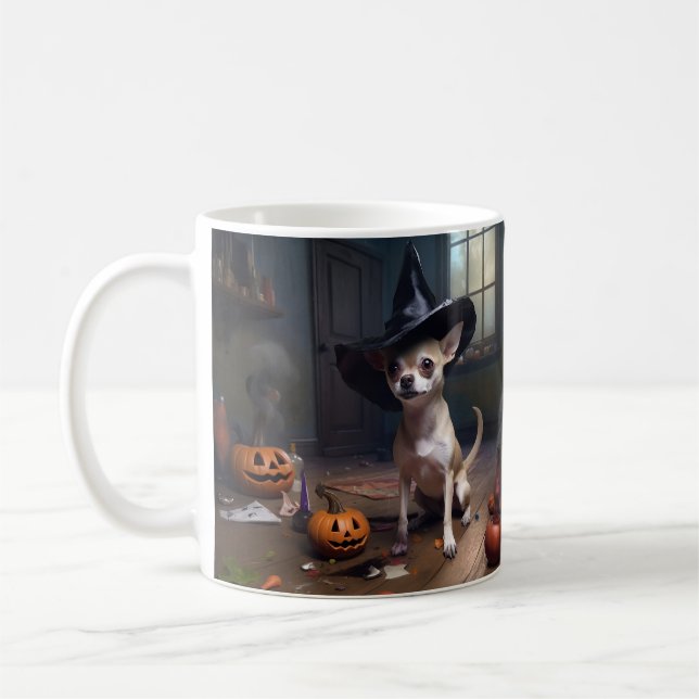 Chihuahua Pumpkins Halloween Scary Coffee Mug (Left)
