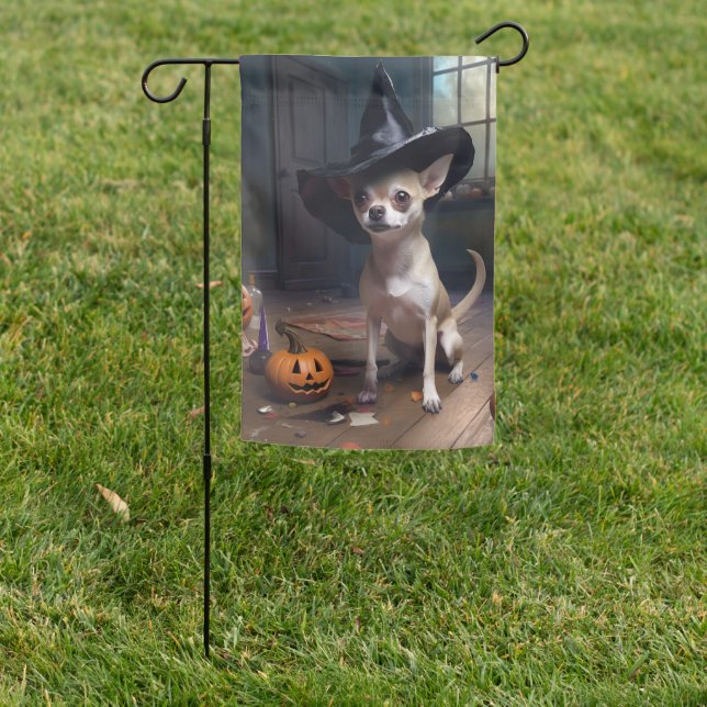 Chihuahua Pumpkins Halloween Scary Garden Flag (In SItu)
