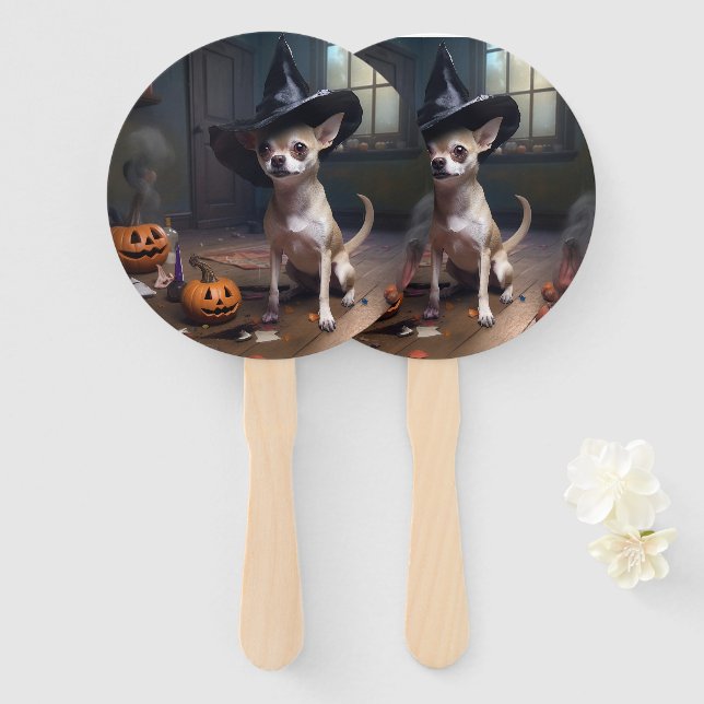 Chihuahua Pumpkins Halloween Scary Hand Fan (Front and Back)