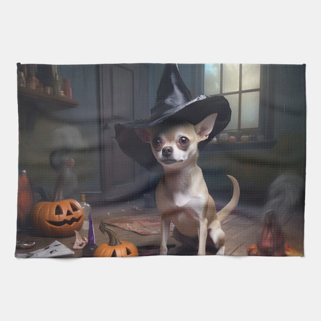 Chihuahua Pumpkins Halloween Scary Kitchen Towel (Horizontal)