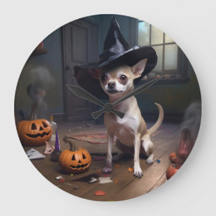 Chihuahua Pumpkins Halloween Scary Large Clock
