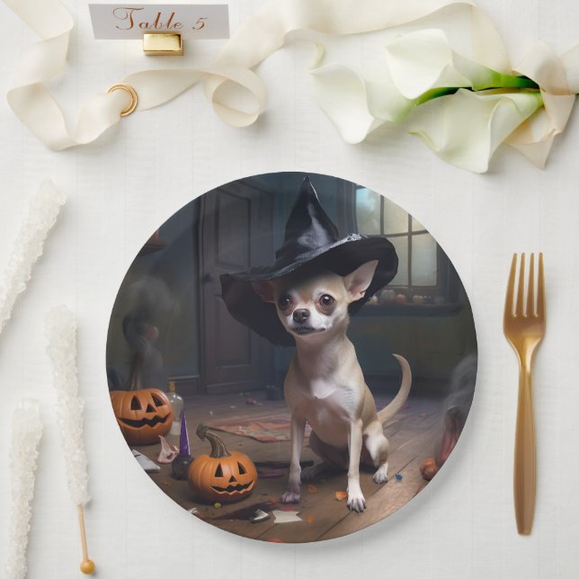 Chihuahua Pumpkins Halloween Scary Paper Plates (Wedding)