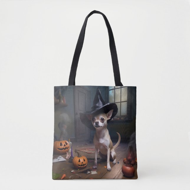 Chihuahua Pumpkins Halloween Scary Tote Bag (Front)